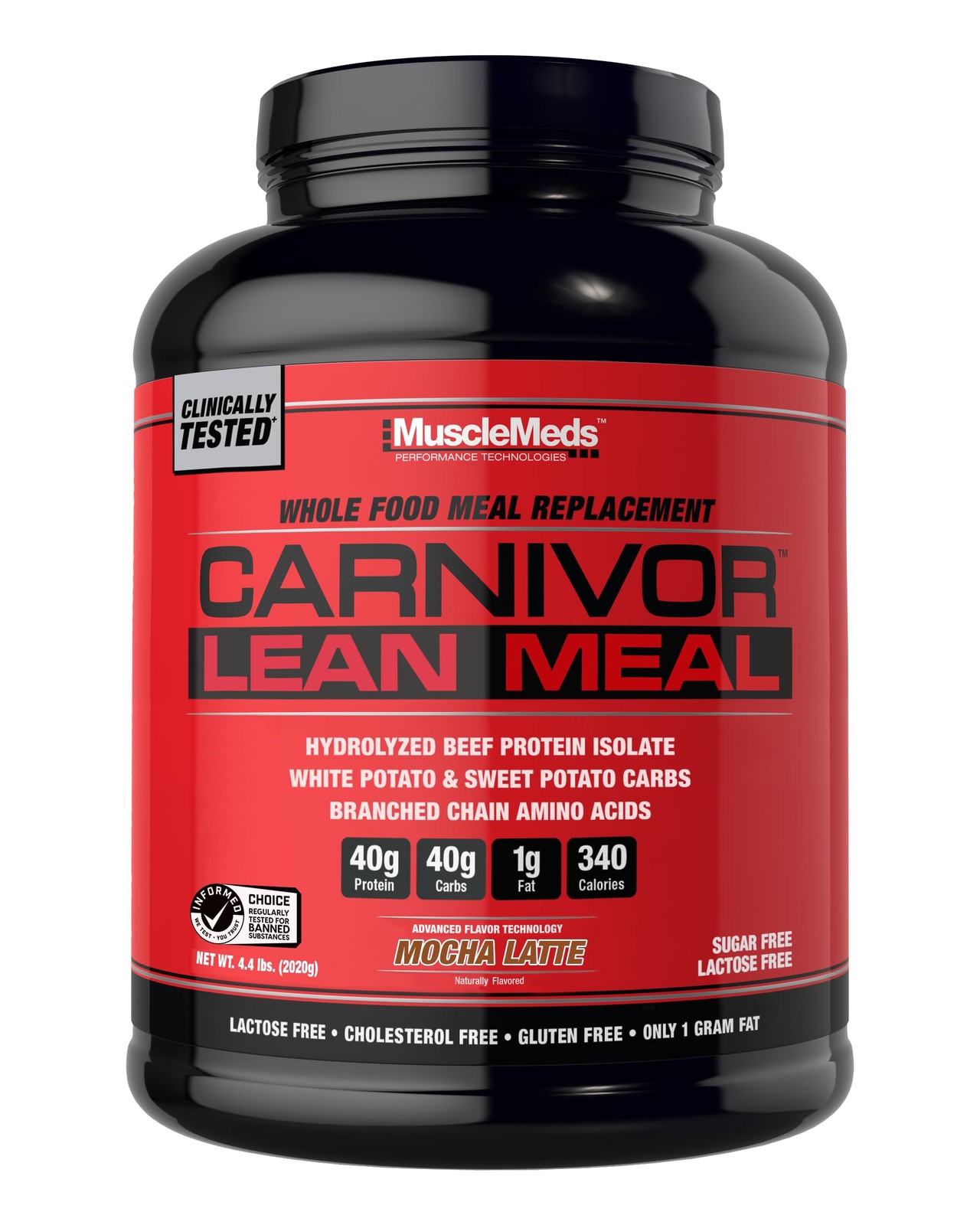 Meal Replacement Shake 40g Protein Carbs Mocha Latte MuscleMeds CARNIVOR Lean