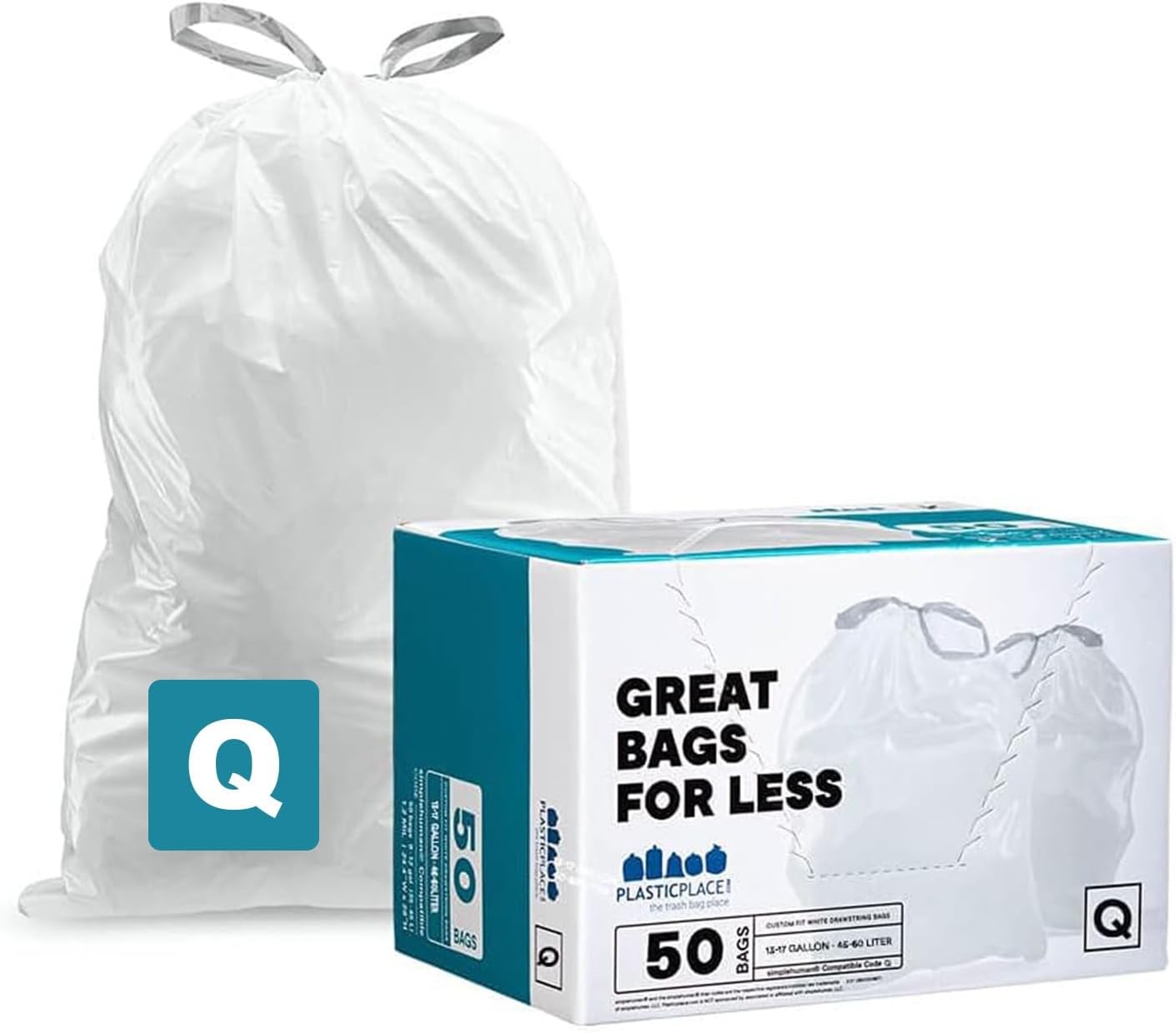 Plasticplace Custom Fit Trash Bags, Compatible 50 Count (Pack of 1), White