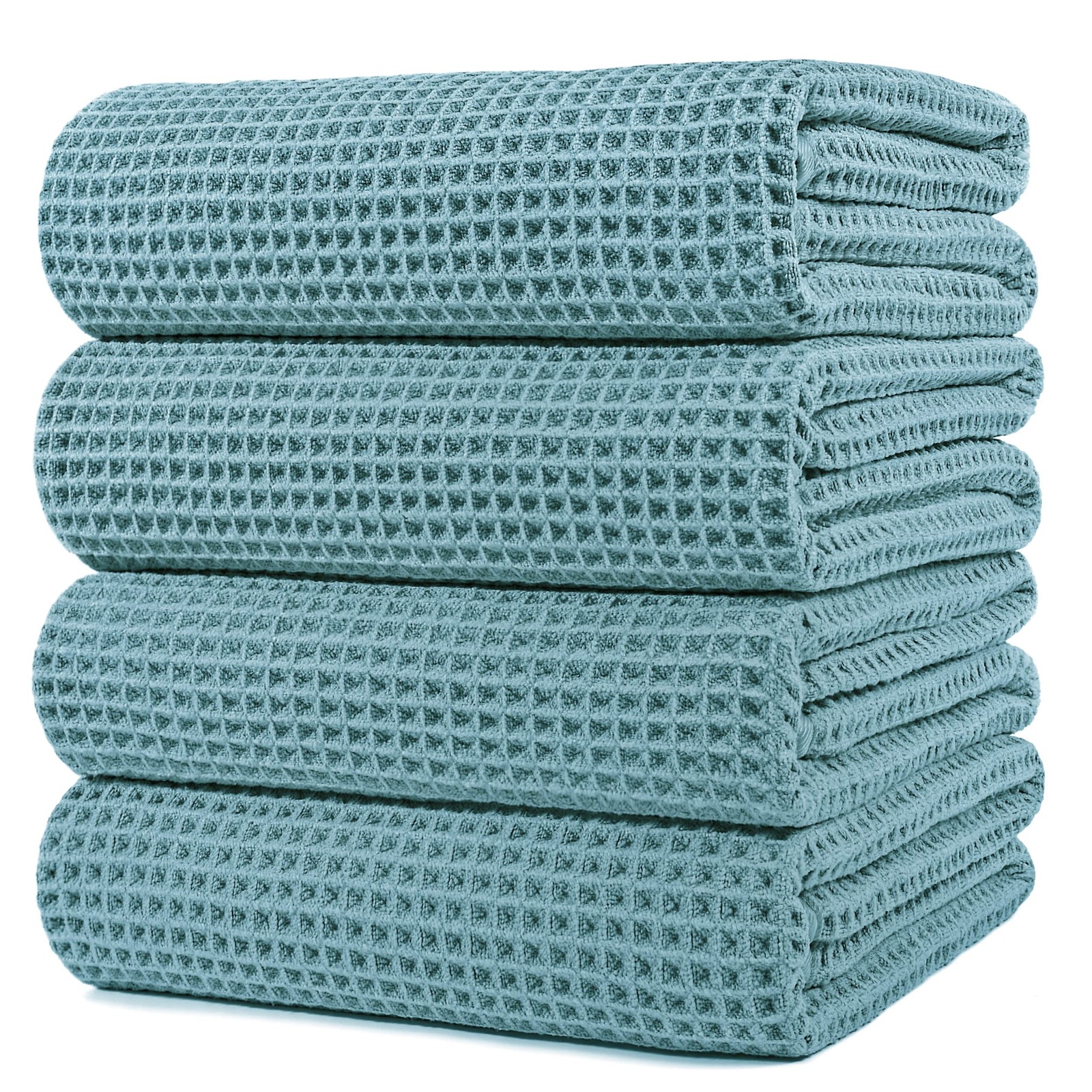 Bath Towel 60 x 30 in 430 GSM Microfiber 4 Pack Blue POLYTE Oversize Quick Lint