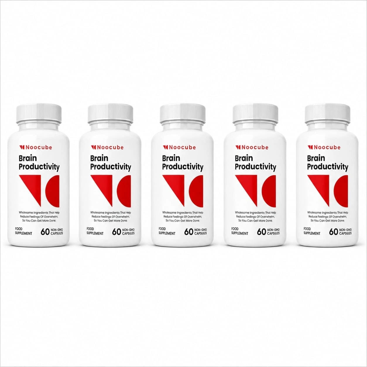 Noocube Brain Productivity Supplement Alpha GPC Bacopa B Vitamins 60 Caps 5 pack