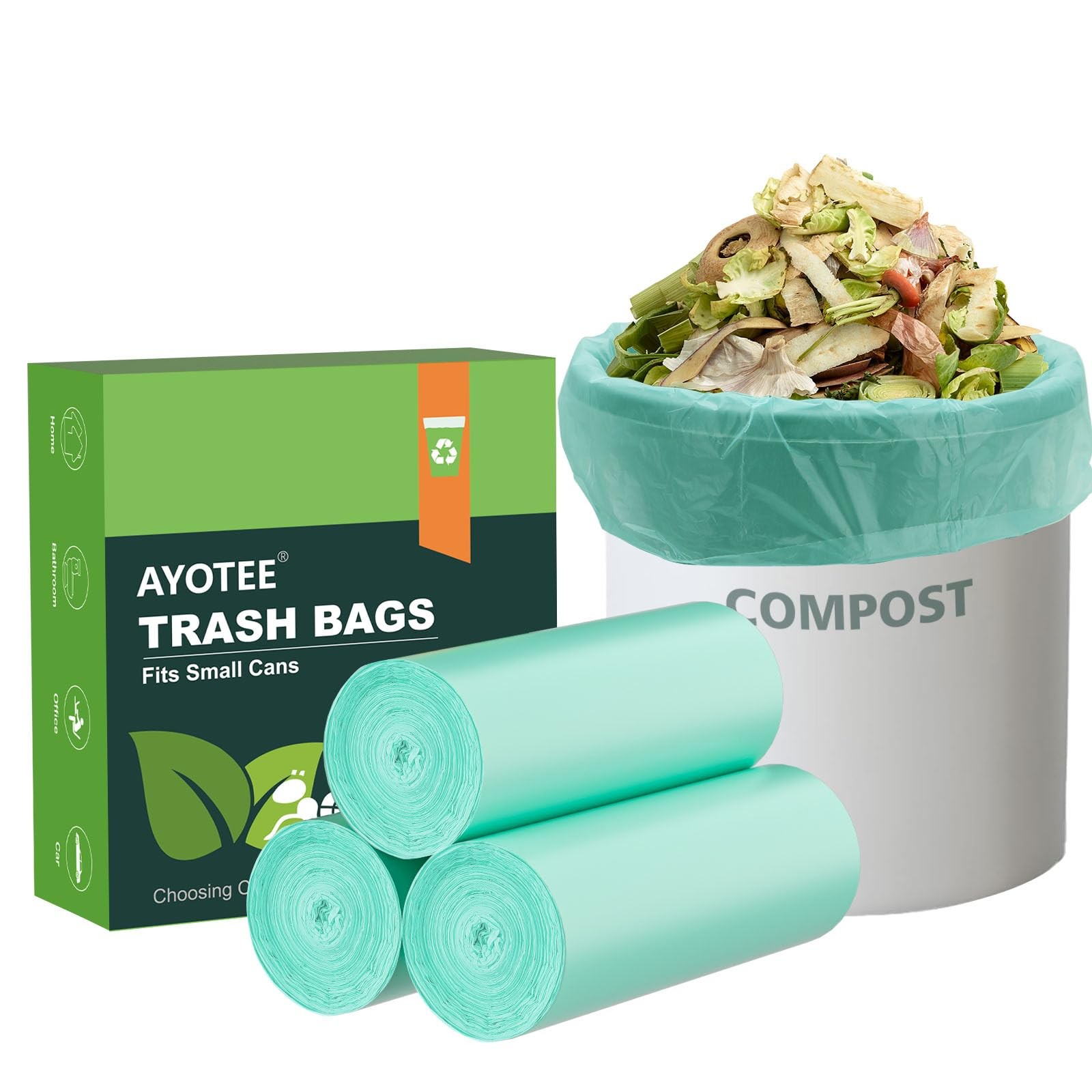 75 Counts AYOTEE Mini Garbage Bags, 1.2 Gallon 75 Count (Pack of 1), GREEN