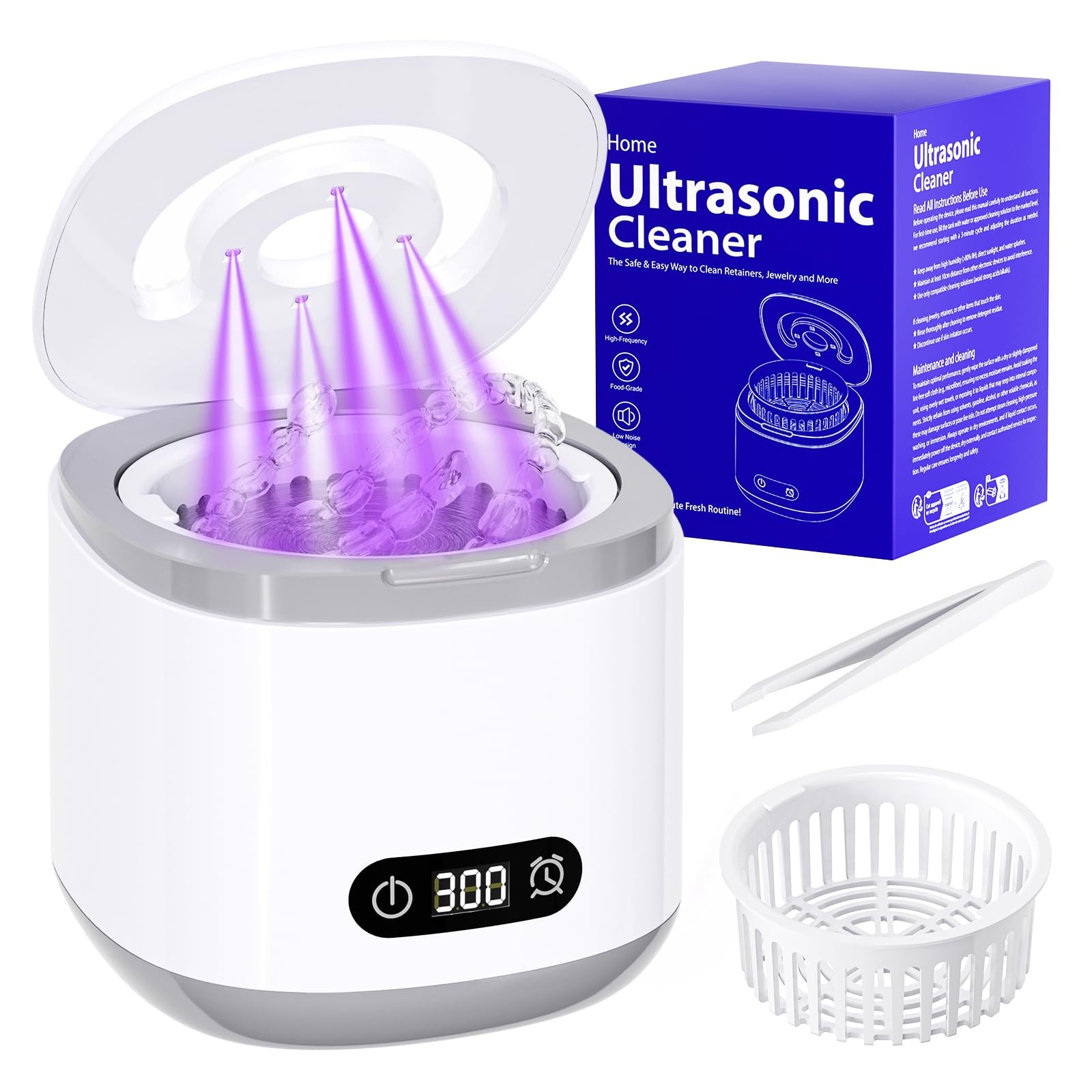 Estefanlo Ultrasonic Retainer Cleaner, 45kHz Cleaner Machine White