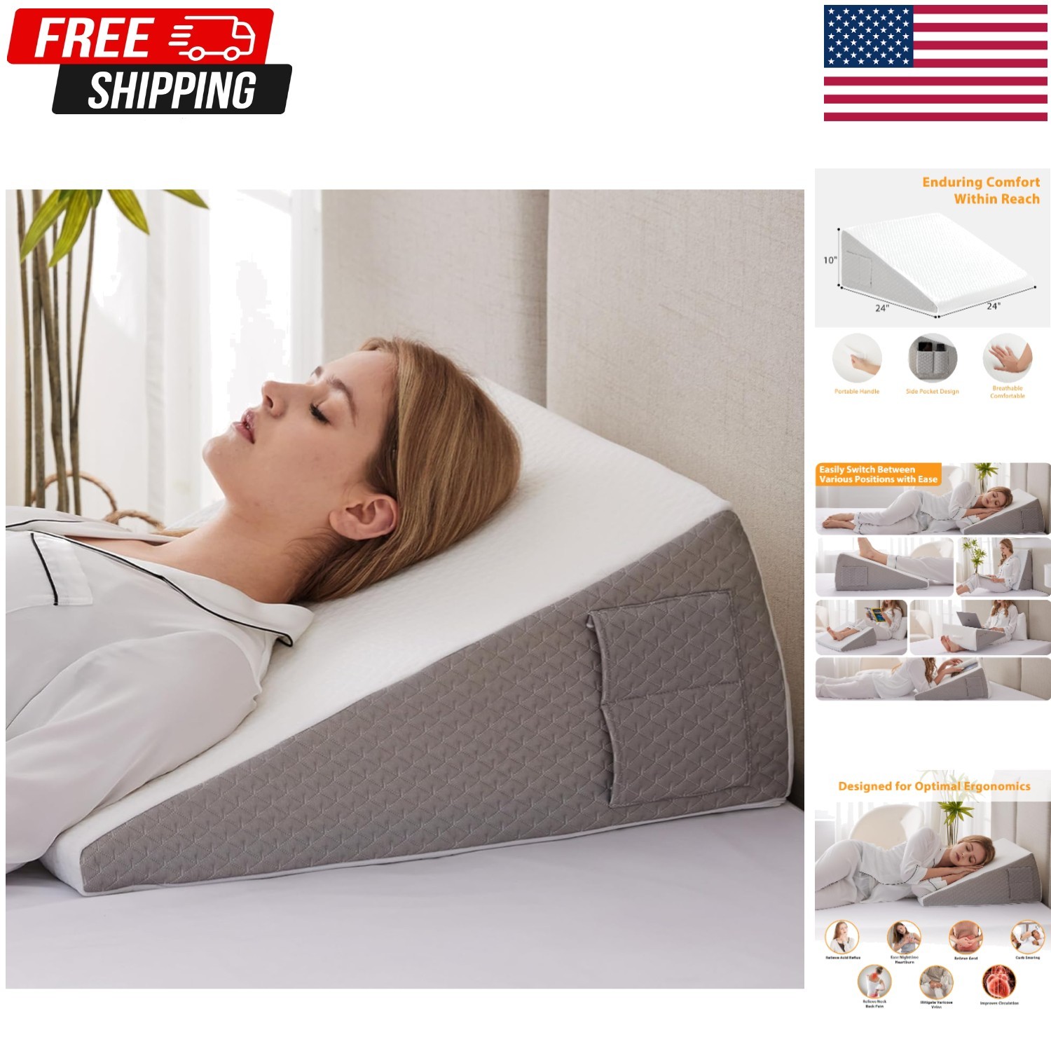 Acid Reflux Relief Wedge Pillow – 10 Inch Bed for Back Pain