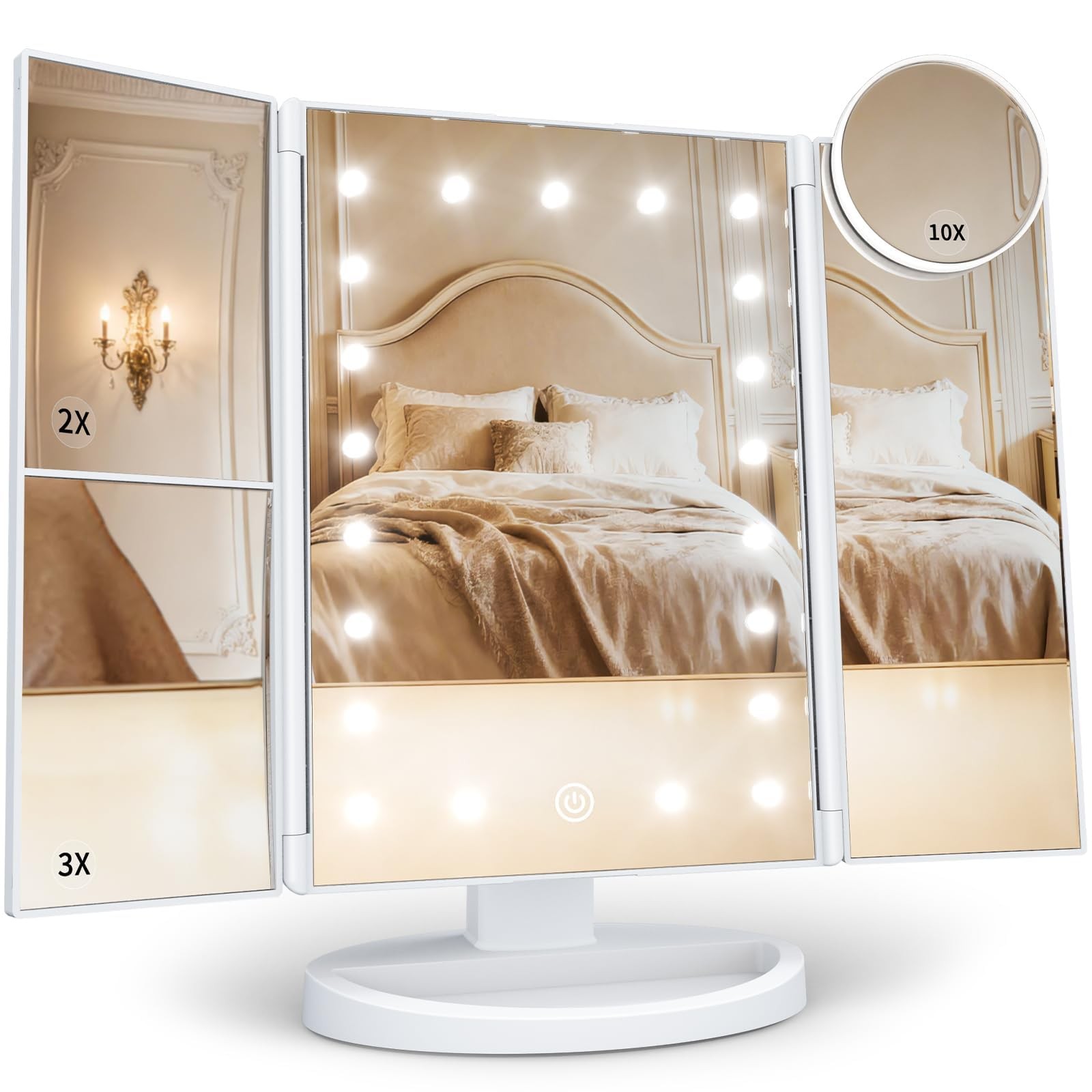HUONUL Makeup Mirror Vanity with Lights, 2X 3X 10X Magnification, Touch Control,