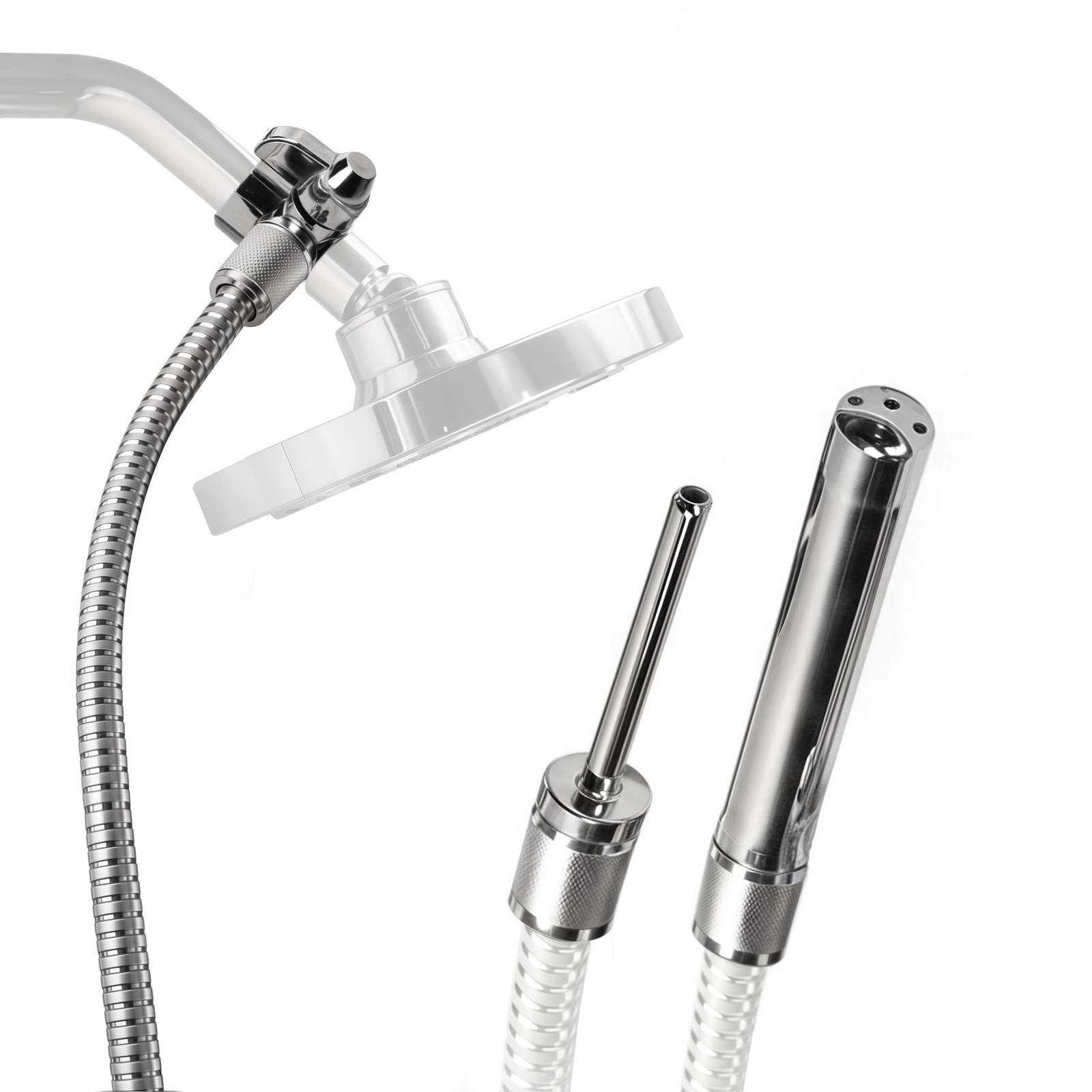 Shower Enema System 6Foot Metal Hose Dual Nozzle Set 3.5 & 5 Inch Flow Valve