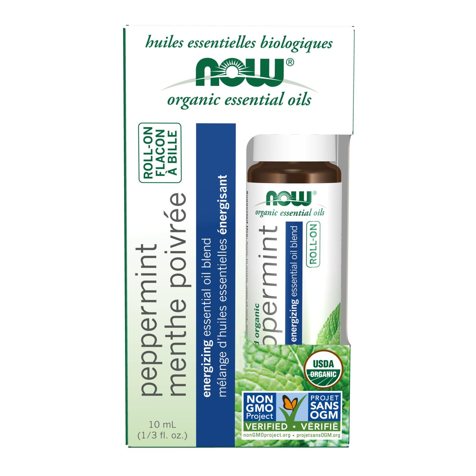 Essential Oil Peppermint Roll On 10mL Organic Aromatherapy NOW Foods Led Oils
