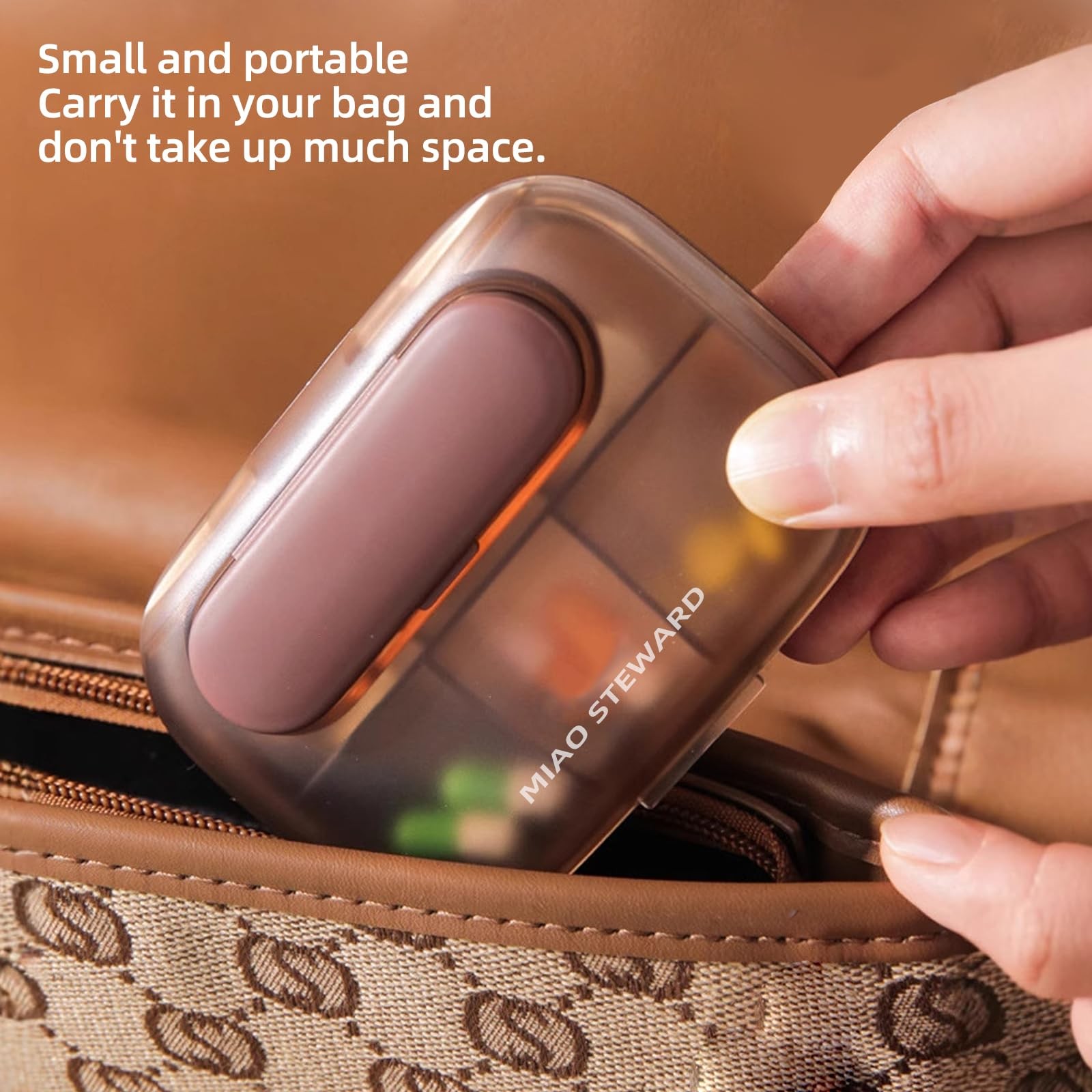 Miao Steward Portable 6-Grid Pill Organizer Waterproof Magnetic Small Black