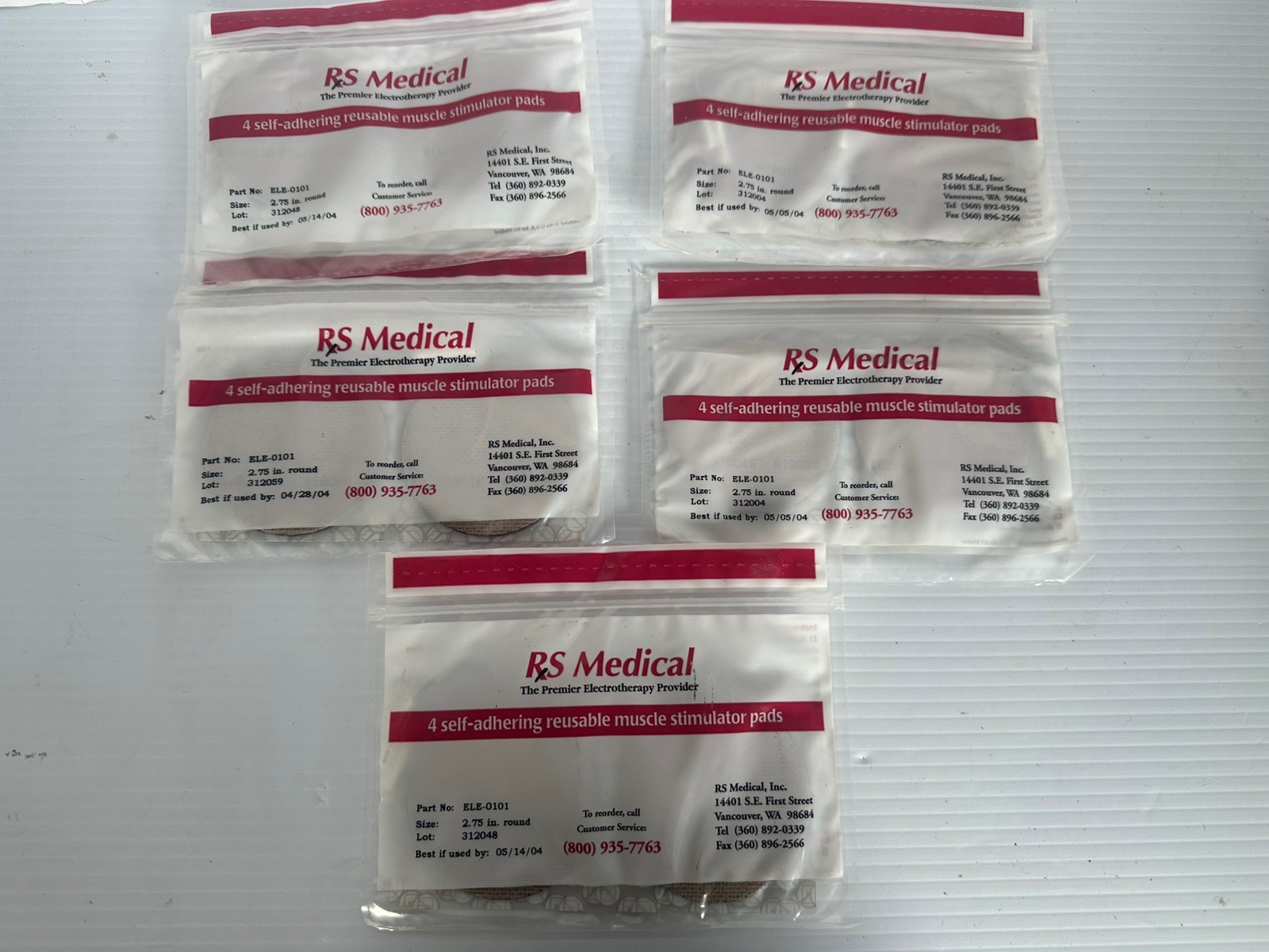 rs medical ele-0101 Self Adhering Reusable Muscle Stimulator Pads Lot Of 5