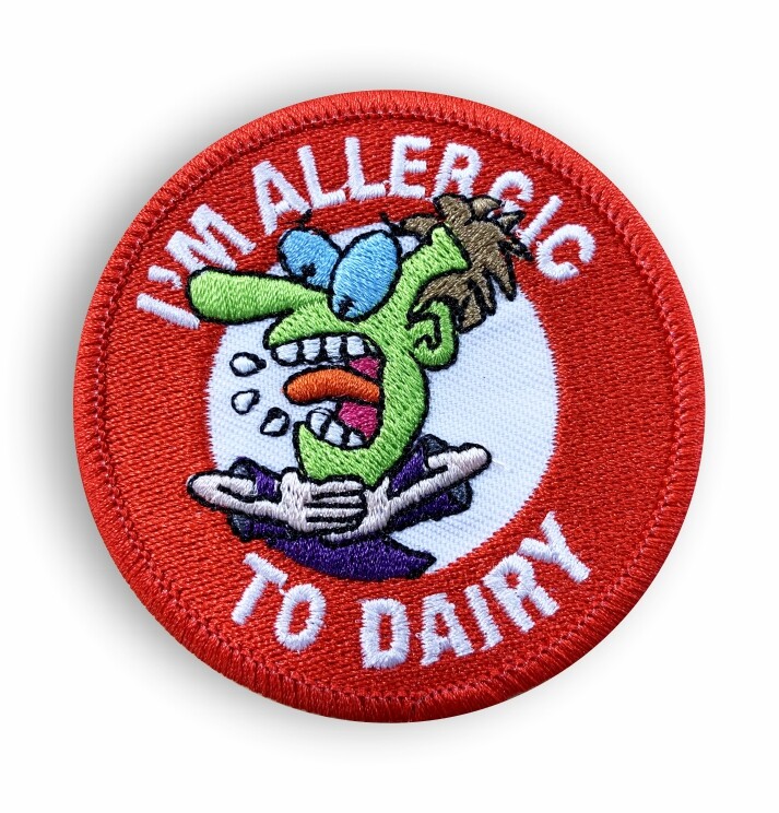 Dairy Allergy Pin Badges – Also Sew-on Patches & Stickers – Allergic to Dairy