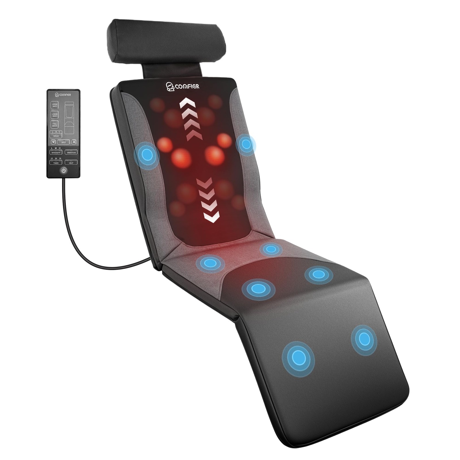Massage Mat Full Body Heat Shiatsu Kneading Vibration Black Model 3407 COMFIER