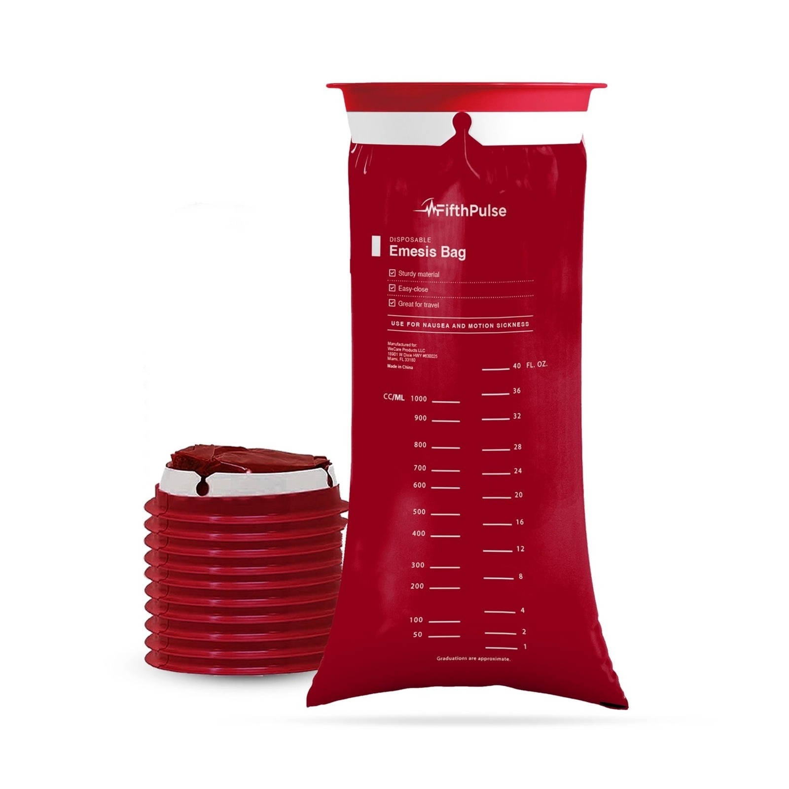FifthPulse Emesis Bags – Disposable, No Leak, Portable (1000ml) 10-Pk – Burgundy