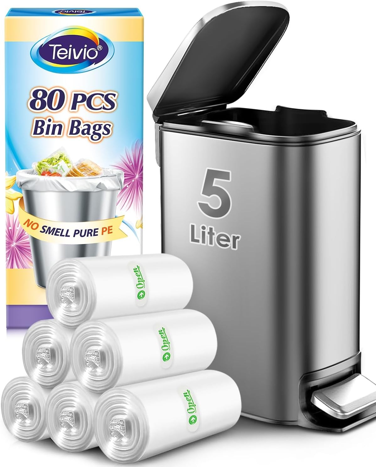 1.2 Gallon 80 Counts Strong Trash Bags Garbage 1 Count (Pack of 80), Clear