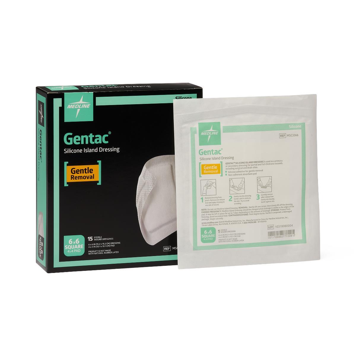 Silicone Adhesive Island Wound Dressing, 6×6, 4-1/4×4-1/4 Pad Size, Box of 15