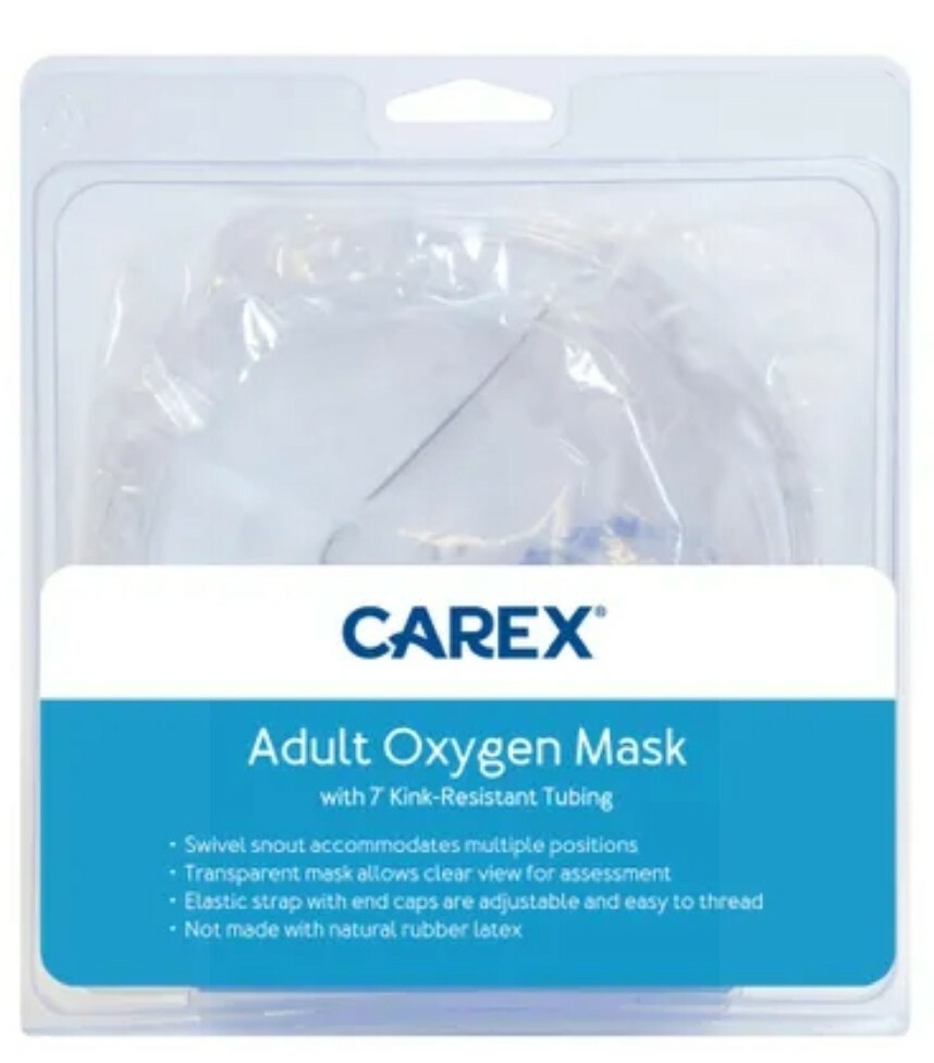 Carex Adult Oxygen Mask with 7″ Kink Resistant Tubing  Transparent Swivel Snout