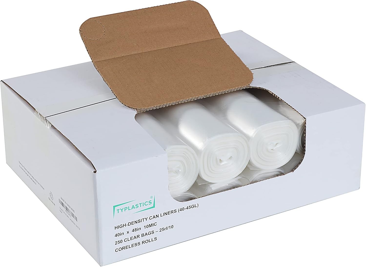 TYPLASTICS 40-45 Gallon Clear Trash Can Liners – 1 Count (Pack of 250),