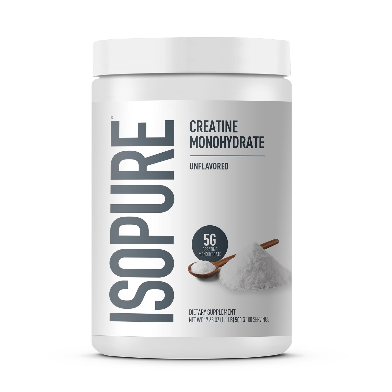 Creatine Monohydrate Powder 5g Pure Unflavored 1.1 Lb Isopure Sugar Free Serving