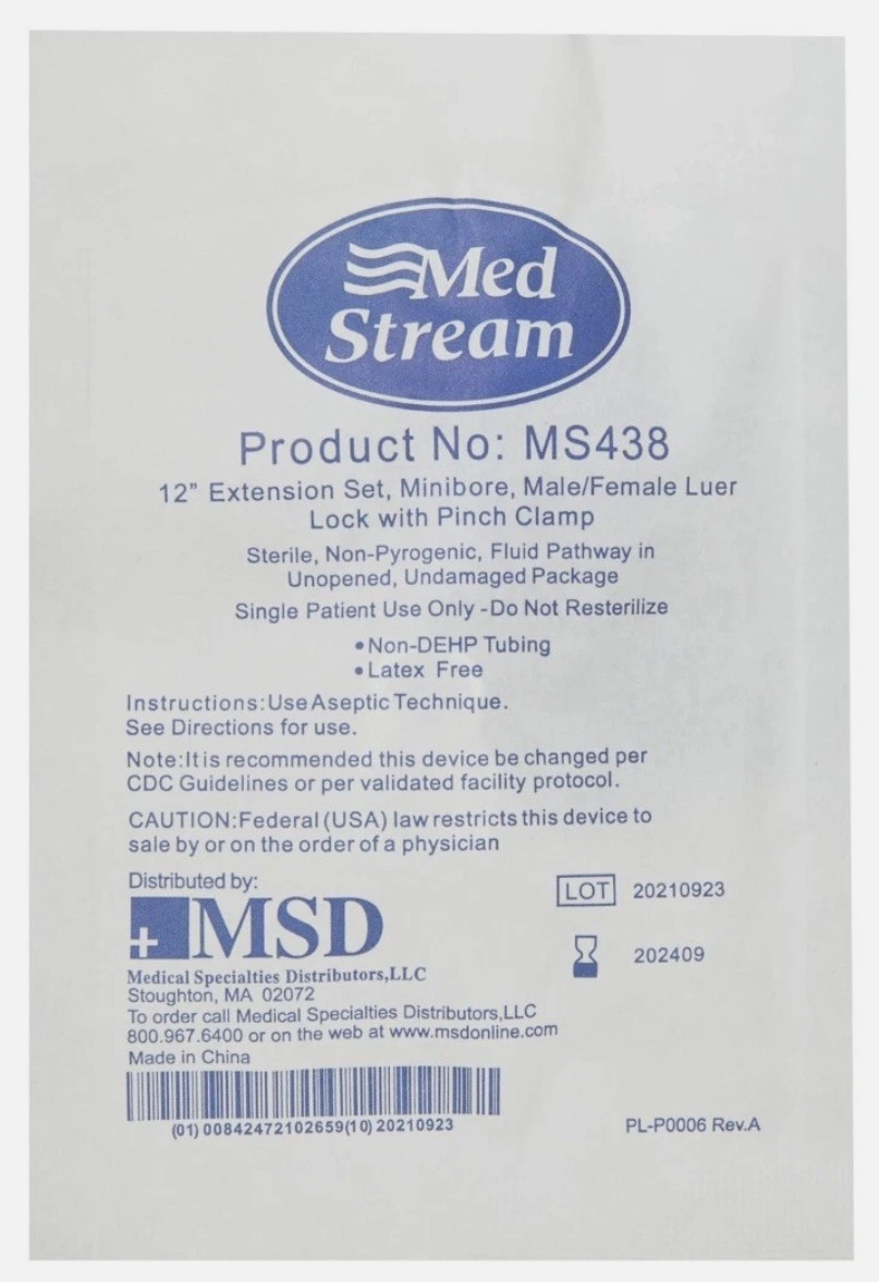 Med Stream 12″ Extension Set, Minibore, M/F Luer Lock with Pinch Clamp (2ct)