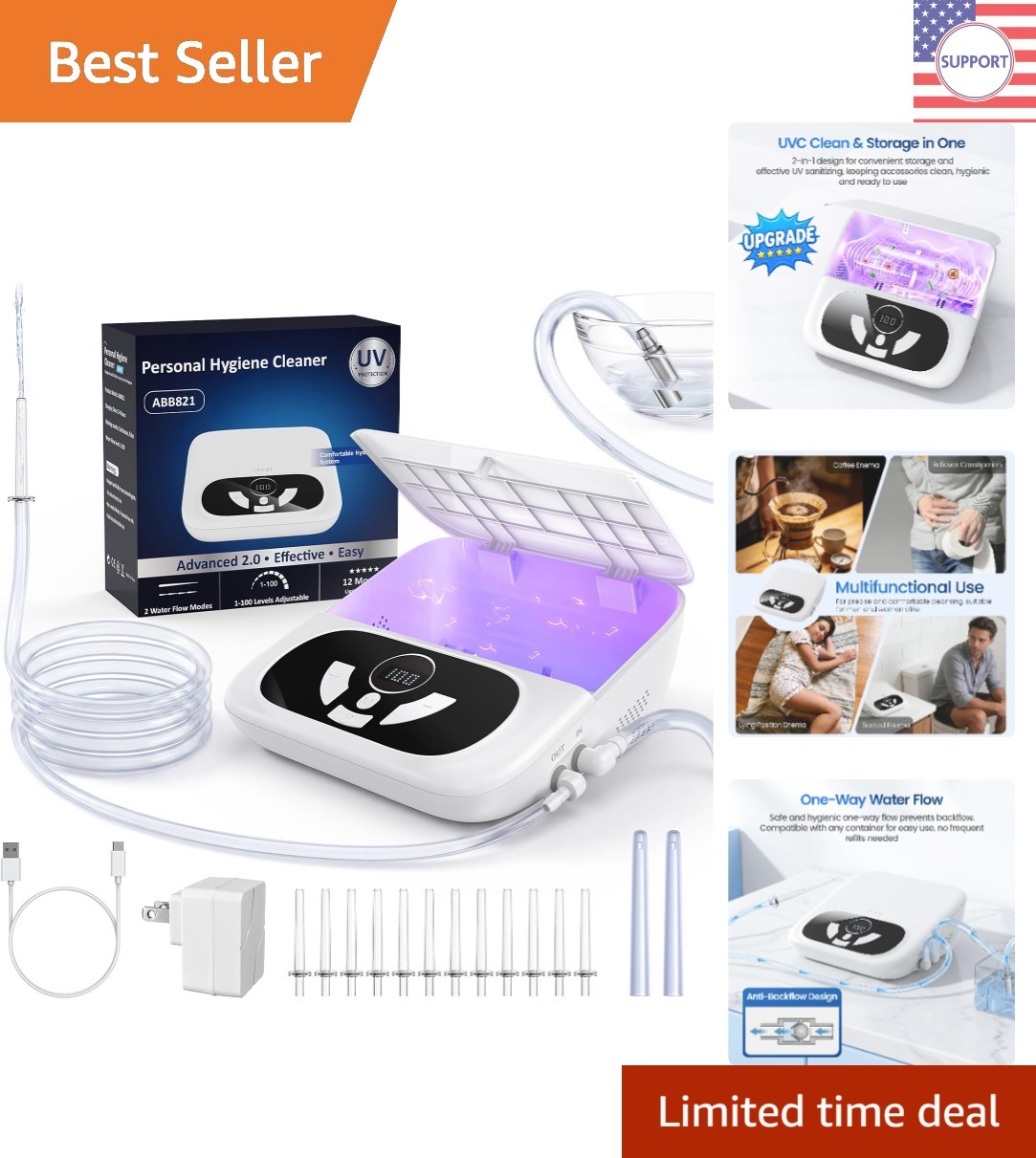 Portable Electric Enema System with UVC Cleaning and Adjustable Pressure Options