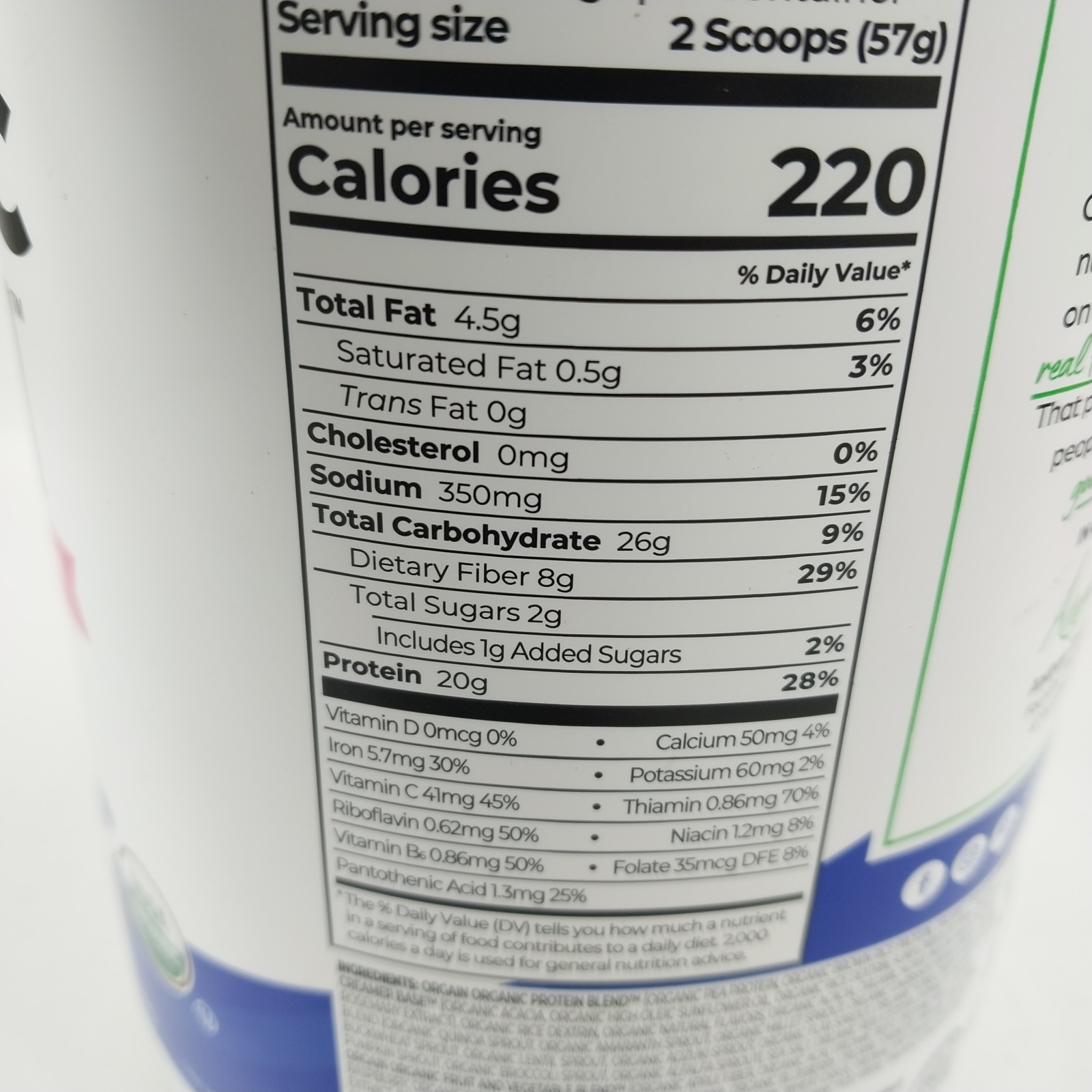 Organic Meal Powder Vanilla 2.0 Ib Orgain Vegan Replacement Protein Bean Plant