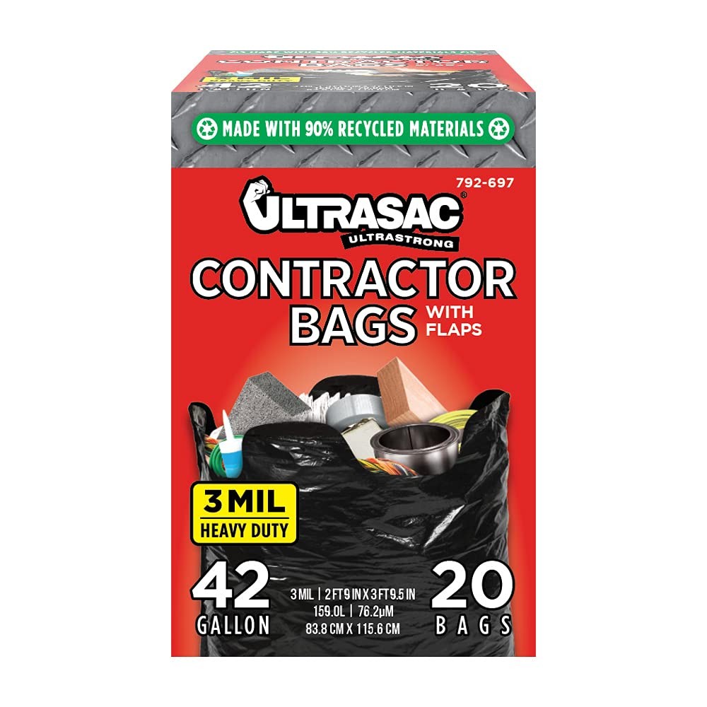 Ultrasac Contractor Bags 42 Gallon (20 PACK/w 1 Count (Pack of 20), Black