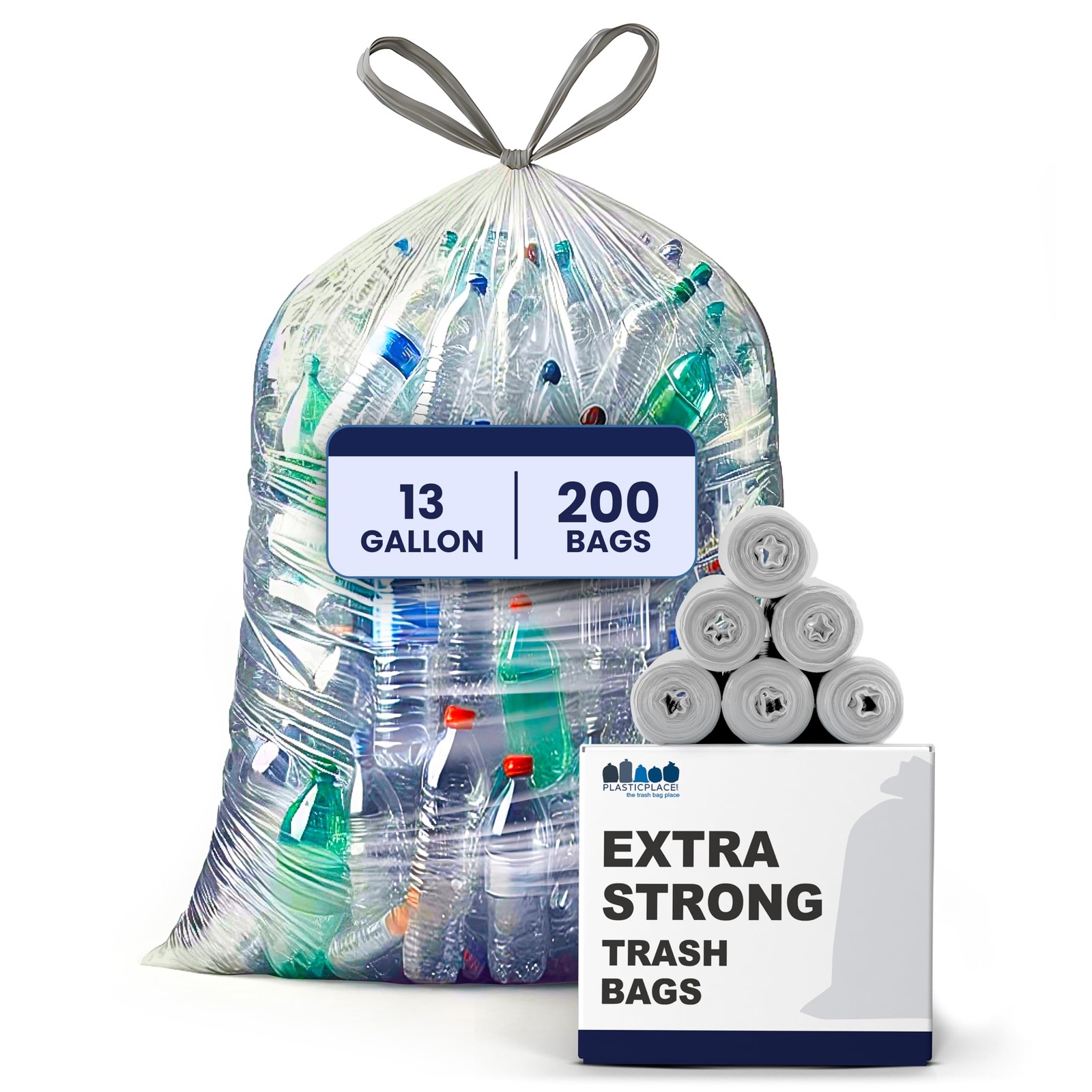 Plasticplace 13 Gallon Trash Bags │ 1.0 Mil │ 1 Count (Pack of 200), Clear