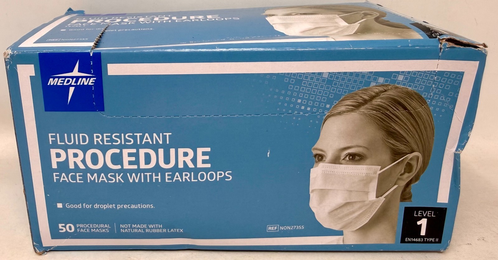 New Medline Fluid Resistant Procedure Face Mask with Earloops (box of 50)