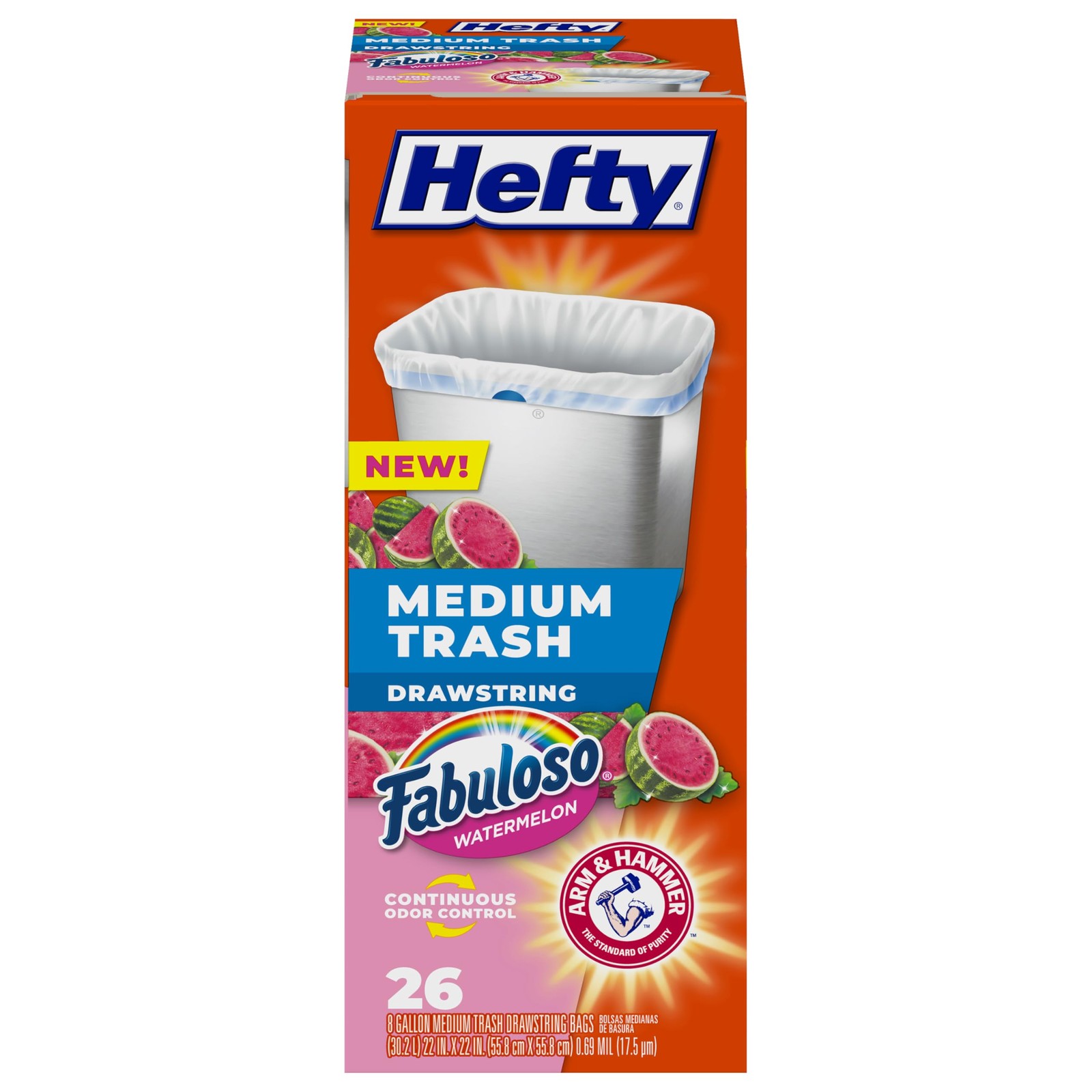 Hefty Medium Trash Bags, Fabuloso Watermelon 1 Count (Pack of 26), White