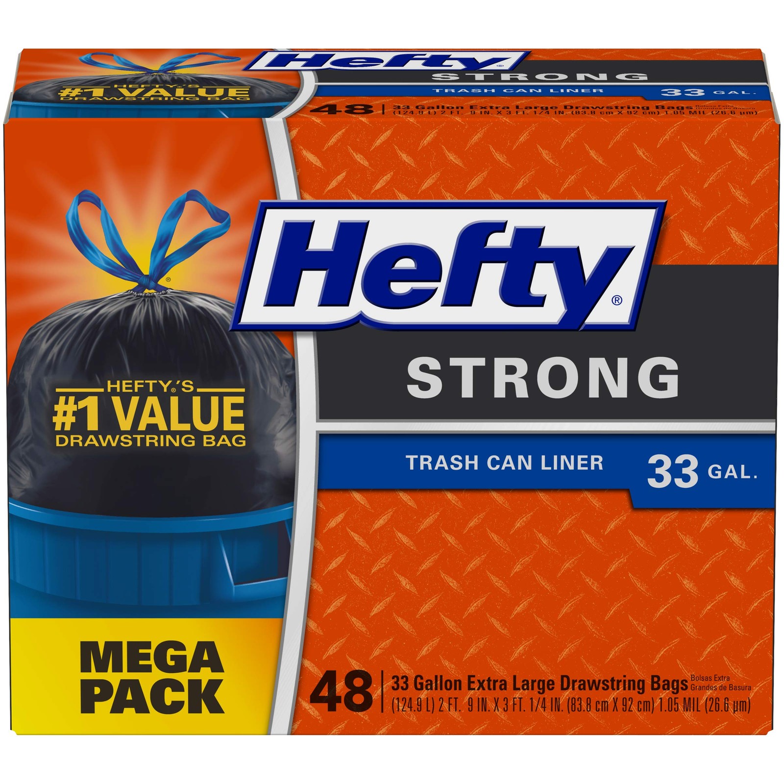 Hefty Strong Large Trash Bags 33 Gallon 48 Count Pack of 3 Black Total