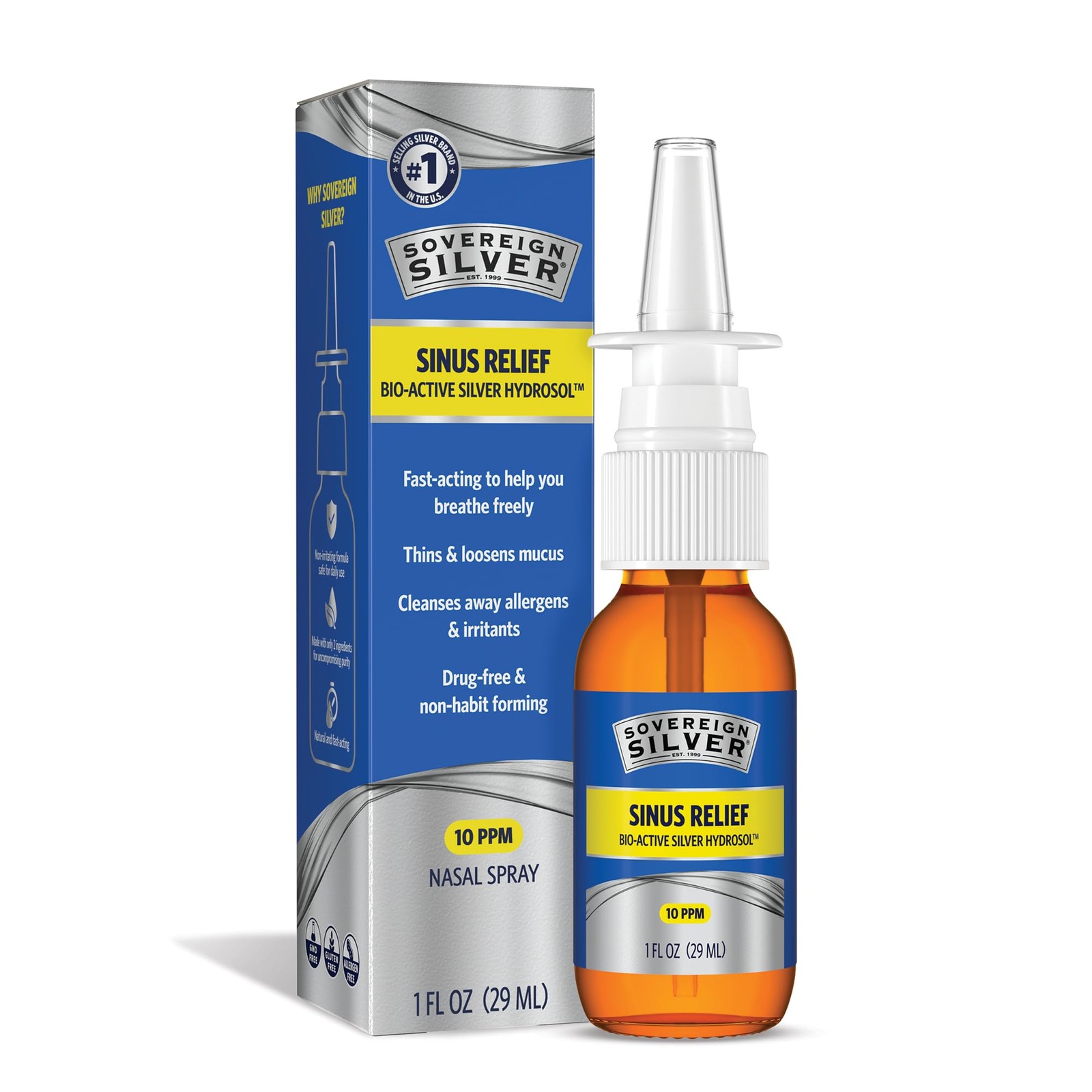 Nasal Spray Sinus Relief 1 fl oz 30mL Sovereign Silver 32CS10N
