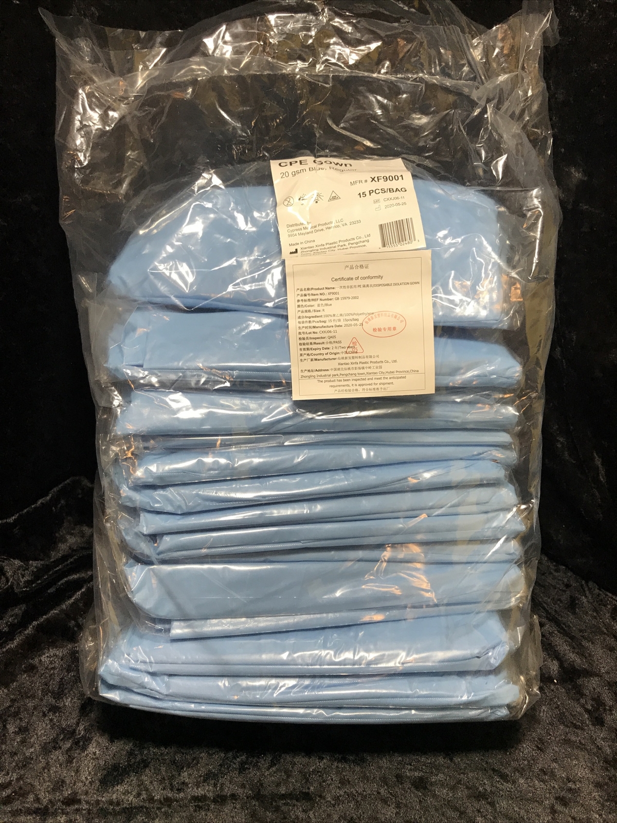 CPE Gown with long sleeves and thumbloops, 15 Pcs