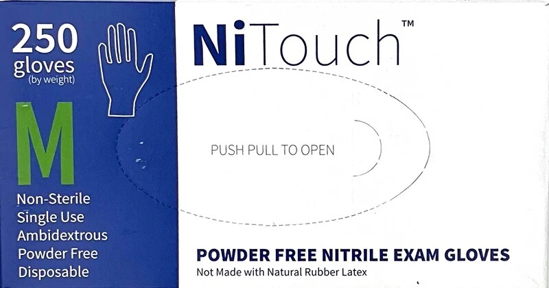 NiTouch Disposable Blue Nitrile Powder-Free Exam Gloves, (250 gloves/box)