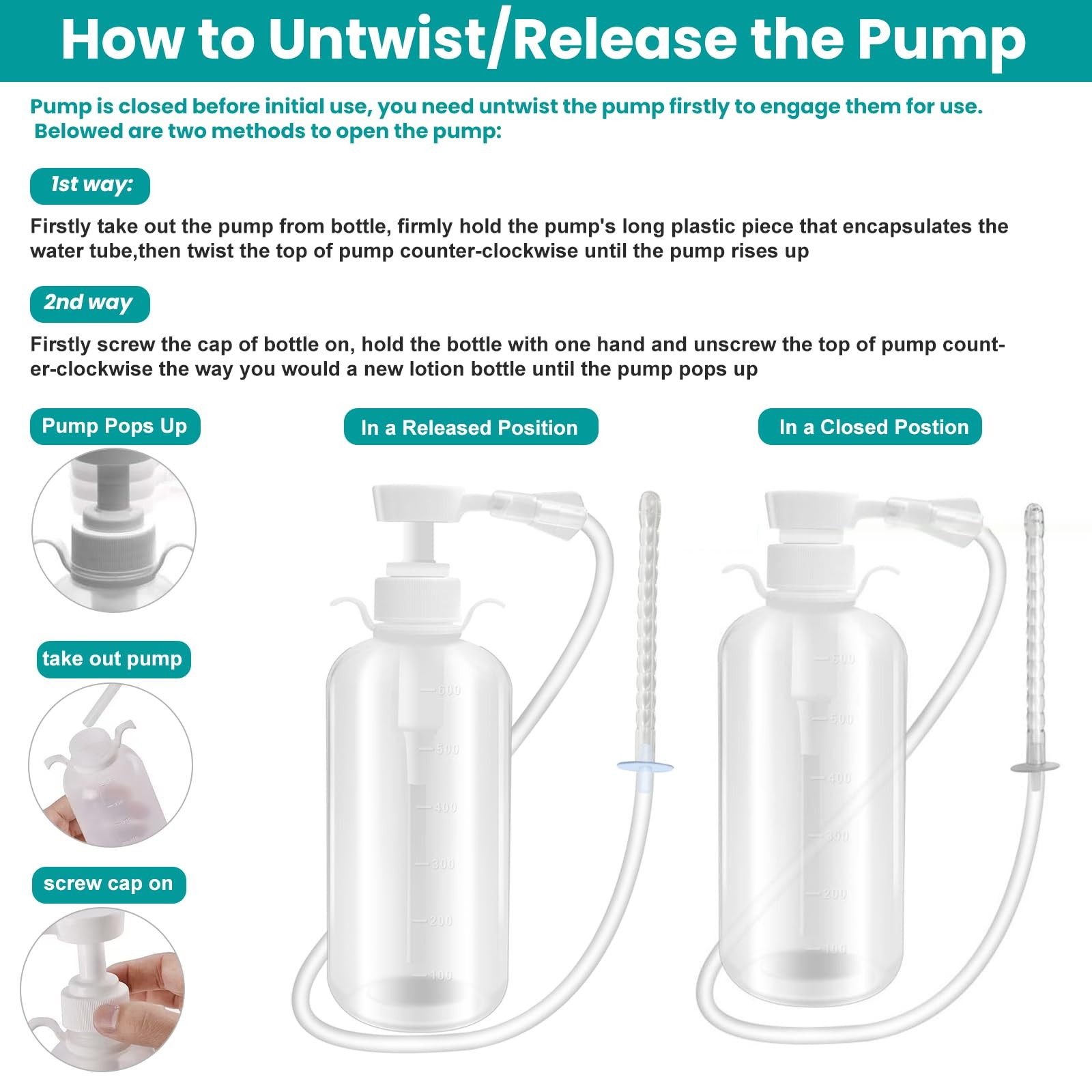600ml Feminine Wash Enema Pump Bottle Kit 6Pcs Enema Nozzle Tips for Coffee C…