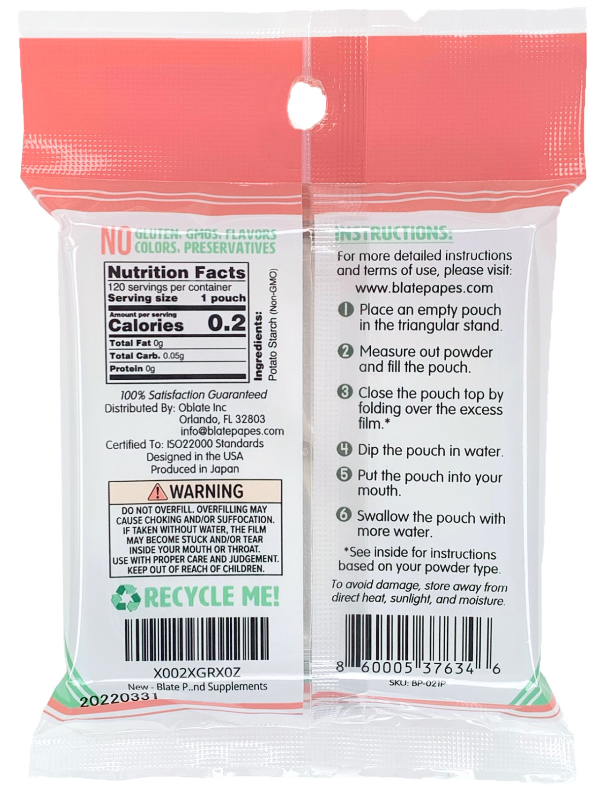 Blate Papes Edible Film Pouches | 120 Count for Herbal Supplements & Powders