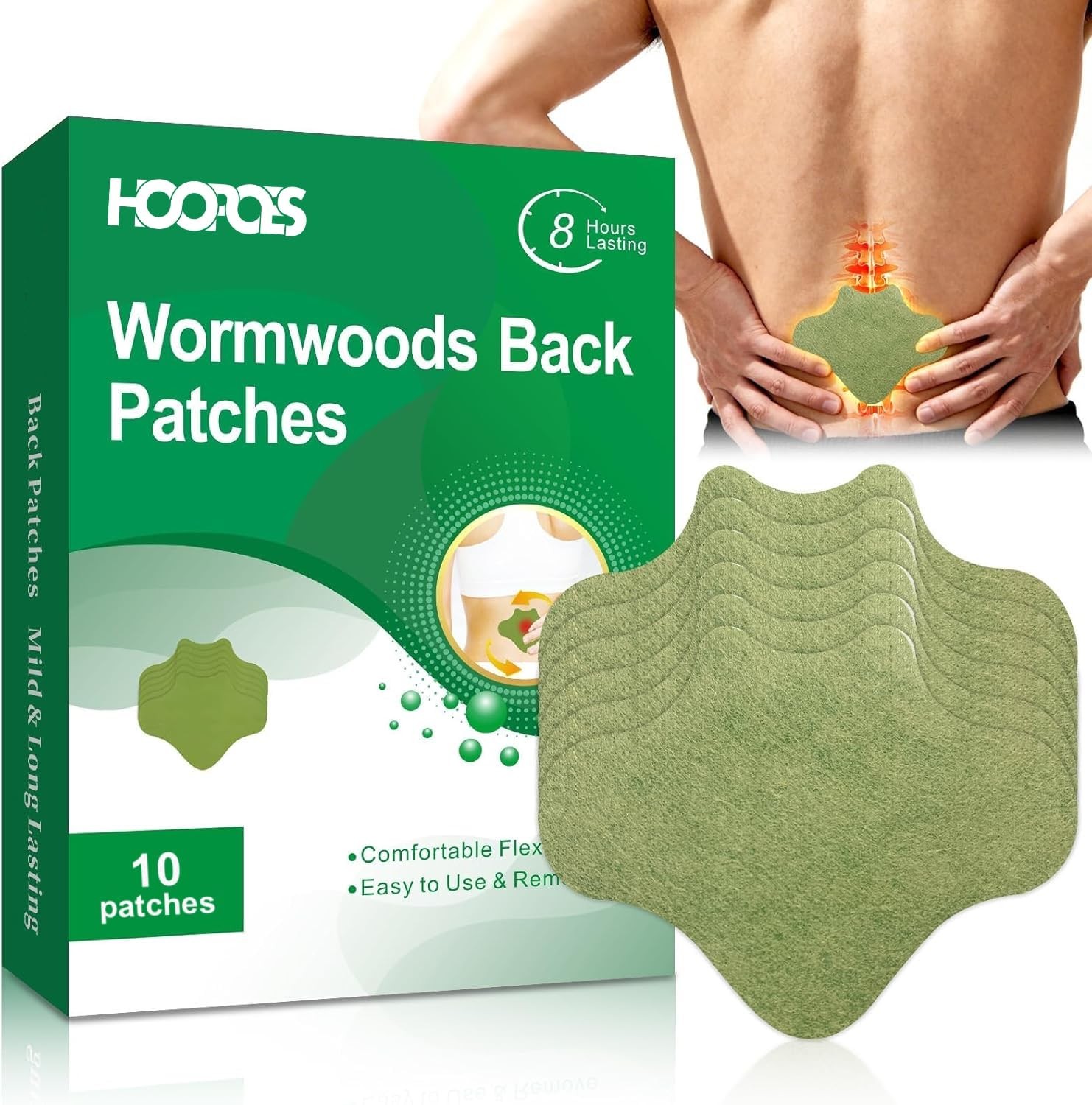 HOOPOES Back Pain Relief Patches – Herbal Hot & Cold Therapy, 10 Patches
