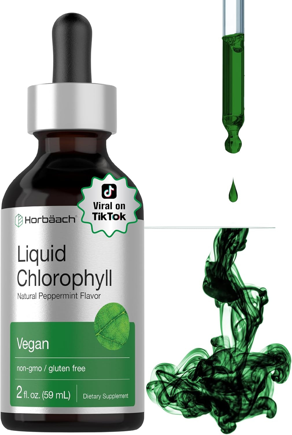 Clorofila líquida en gotas 2 oz vegana sabor menta fórmula natural