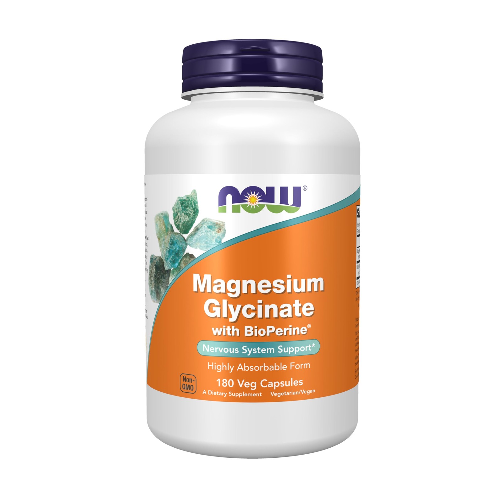 Magnesium Glycinate 180 Veg Capsules BioPerine Now Supplements