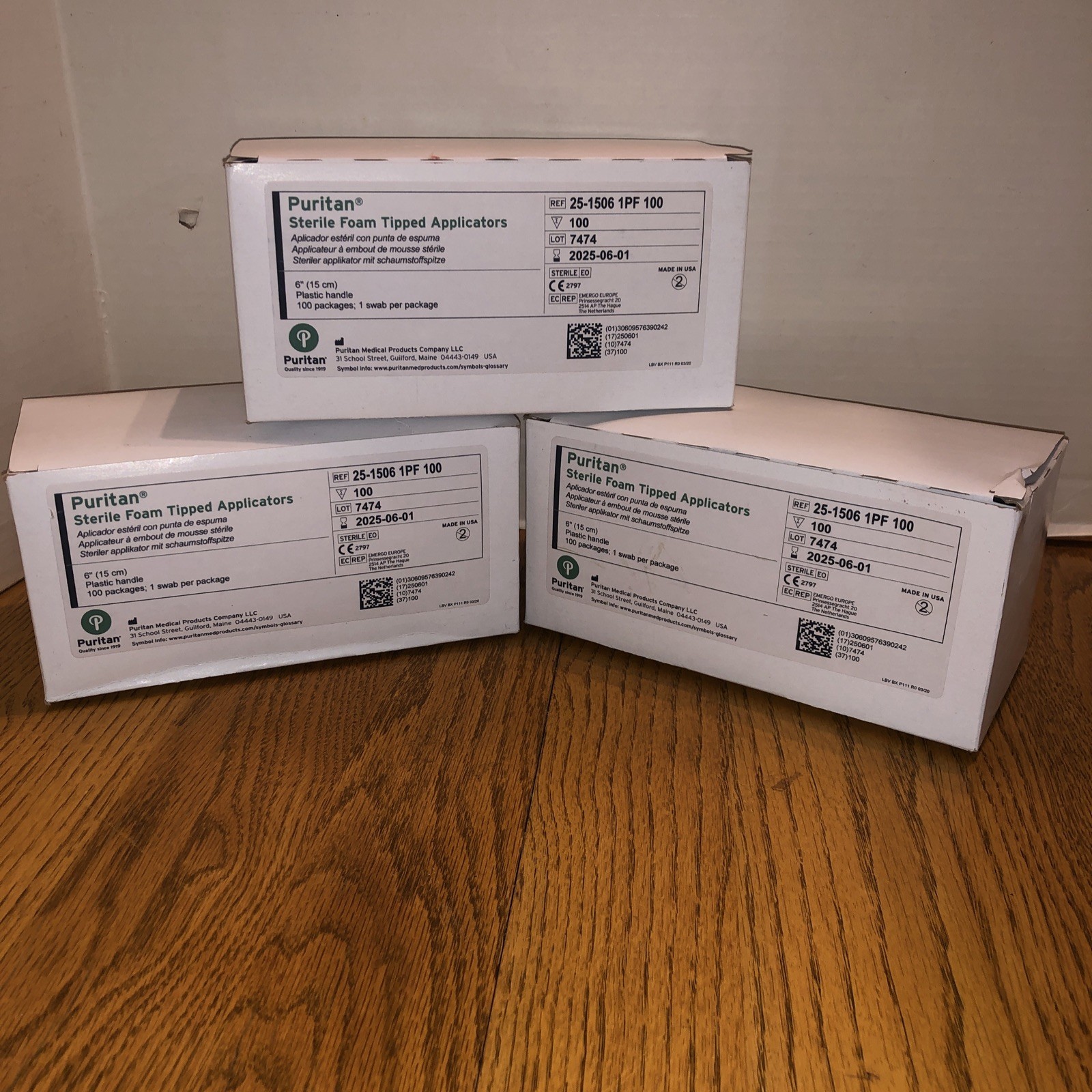 3 – Puritan 25-1506 Sterile Foam Swabs 6″ Plastic Handle 300 Swabs Exp 2025