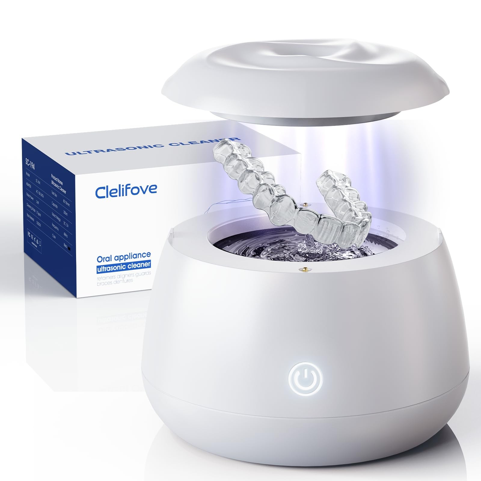 Ultrasonic Retainer Cleaner Machine 48kHz Denture and Aligner Cleaning White