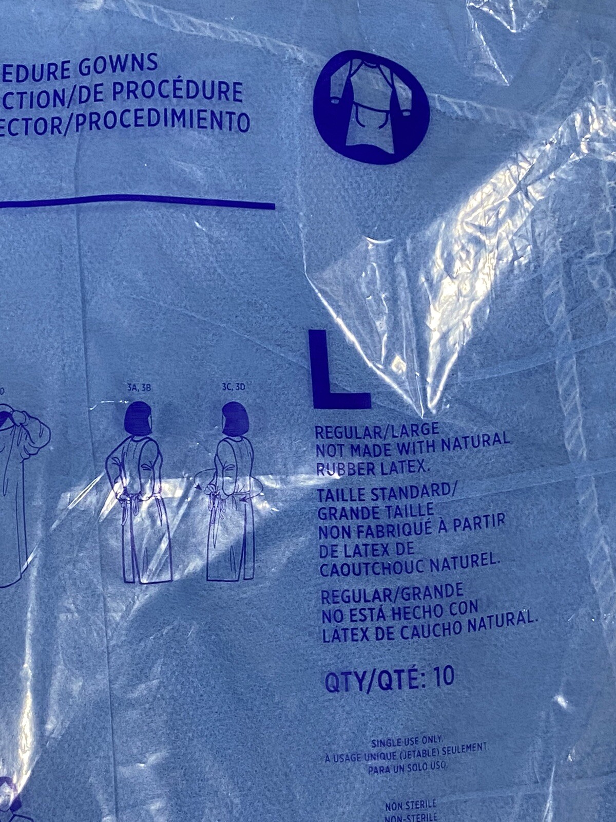 New Bundle 10 Each-Pack Medline Isolation Protective Procedure Gown Size L Blue