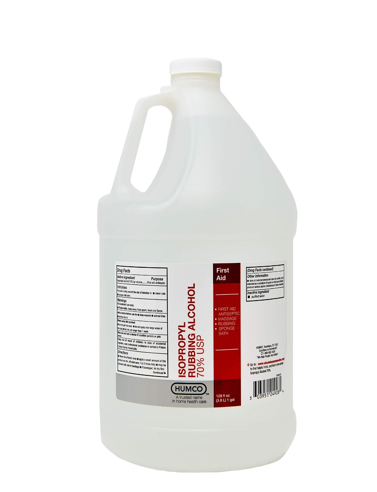 Humco Isopropyl Rubbing Alcohol 70% USP First Aid Antiseptic Sponge 1 Gallon USA