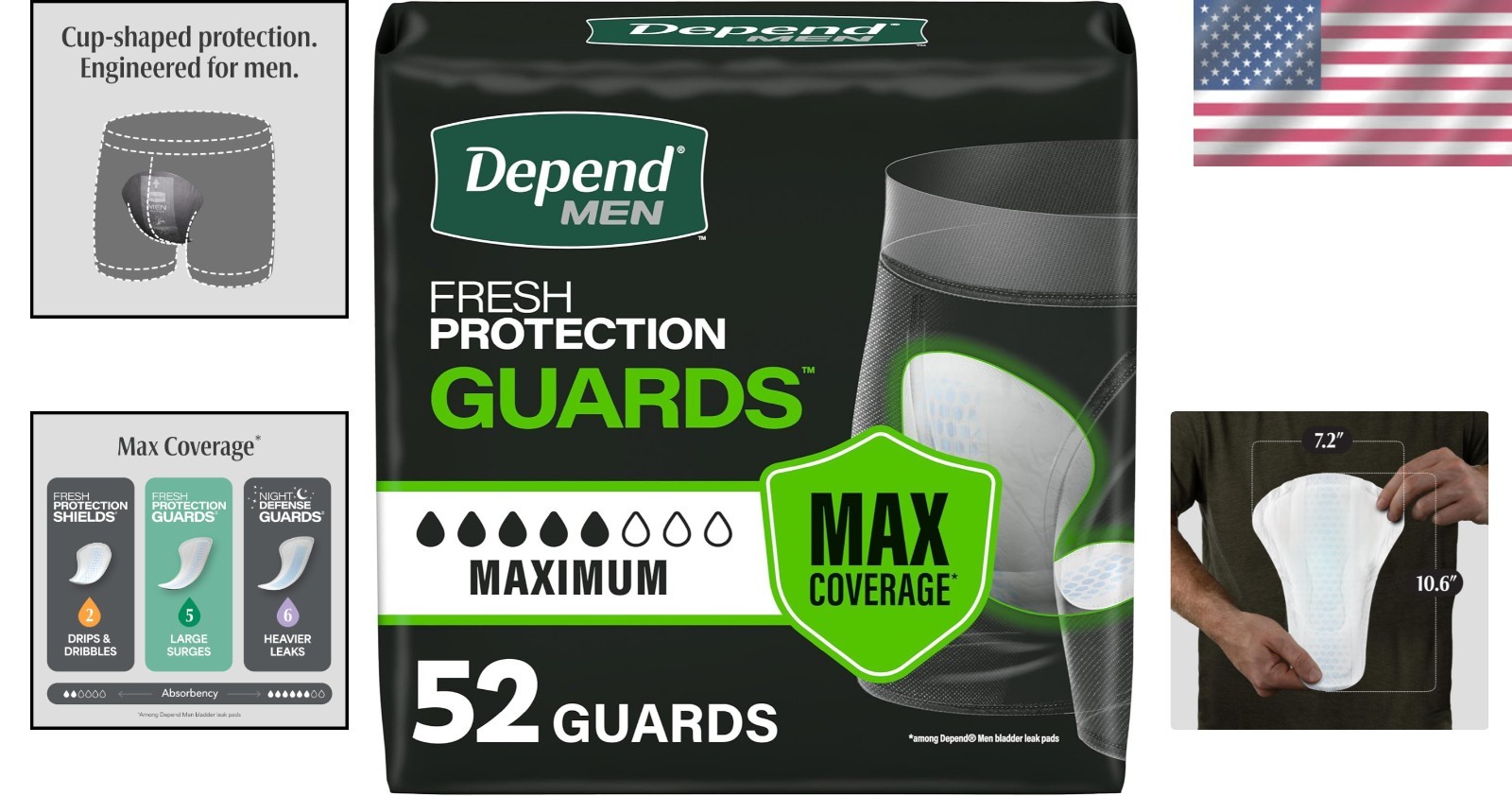 Incontinence Pads for Men Maximum Absorbency 52 Count Depend Guards
