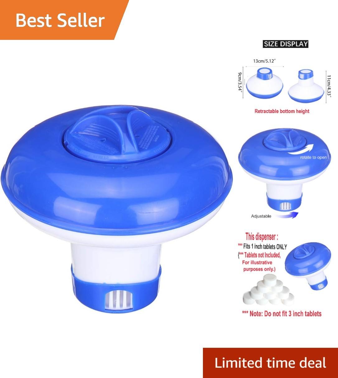 Collapsible/Retractable Mini 1″ Chlorine/Bromine Tablet Dispenser for Small K…