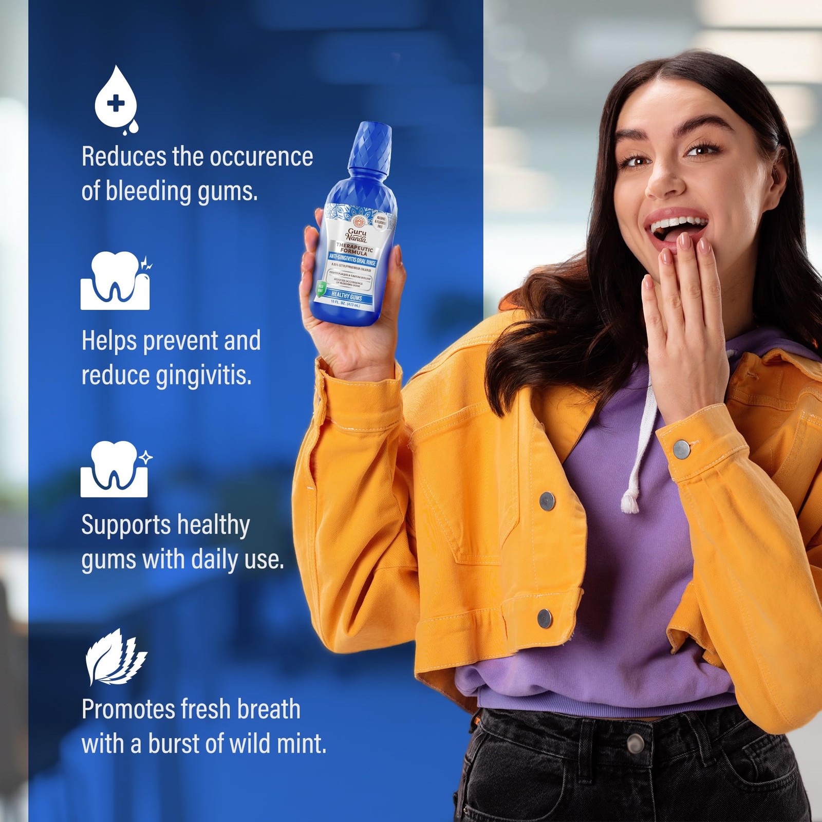 Mouthwash Healthy Gums Antigingivitis Oral Rinse Wild Mint 16 Fl Oz GuruNanda