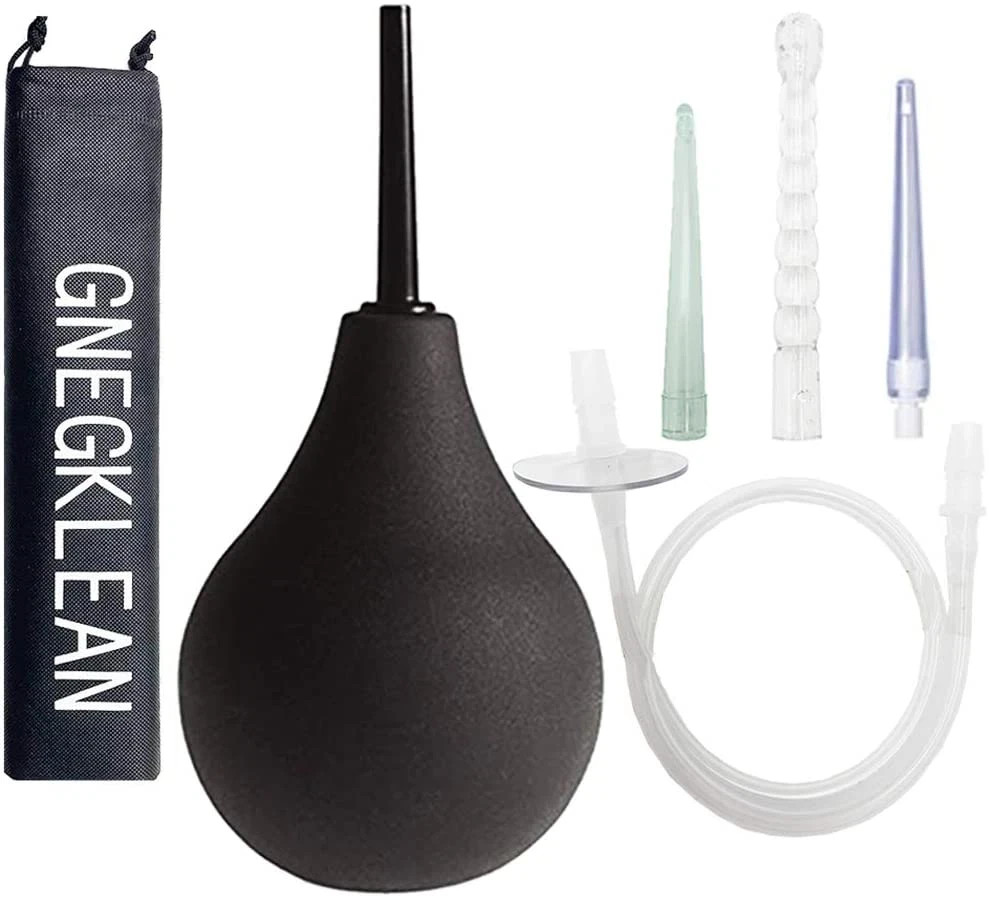 Black Silicone Enema Bulb Kit 7.6Oz Clean Anal Douche for Men Women with 19.7In