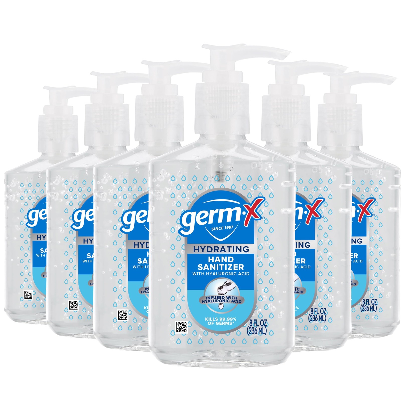 Hand Sanitizer 8 FL Oz Pack of 6 Hydrating Hyaluronic Acid Germ X Rinse