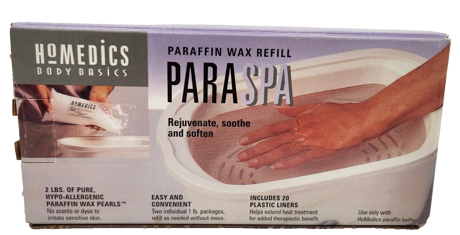Homedics Body Basics ParaSpa Paraffin Wax 2 LBS Refill + 20 Liners-NIOB