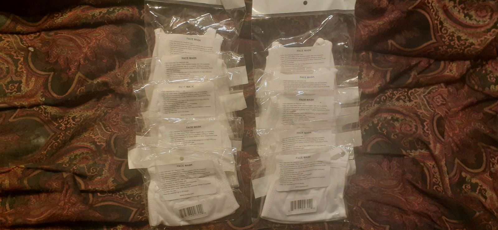 20 Face Masks, Cloth, Silver/Copper Infused Washable Cotton/Polyester. 2 In Pack