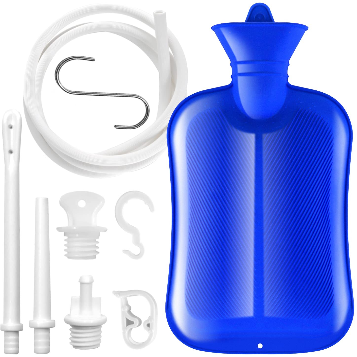 2L Enema Bag Coffee Kit 5ft Silicone Hose Reusable Tips Flow Valve Douche Blue