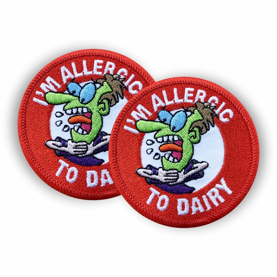 Dairy Allergy Pin Badges – Also Sew-on Patches & Stickers – Allergic to Dairy