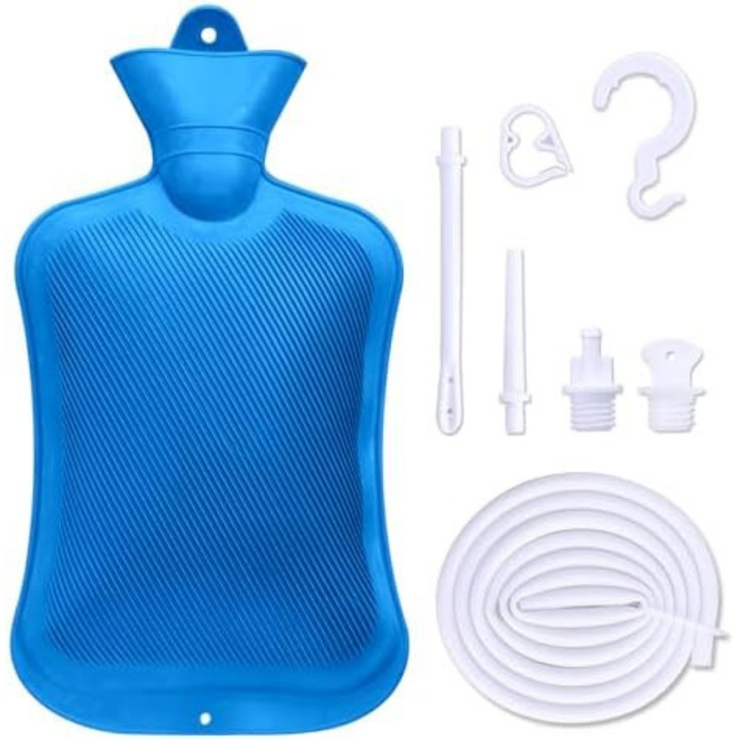 Share 2 L Home Enema Bag Kit with 2 Enema Tips,60 inch Long Silicone Hose, Contr